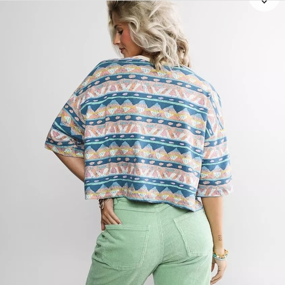 Billabong x The Salty Blonde Still Salty Cropped Patterned Women's Top Sz L - Picture 3 of 6